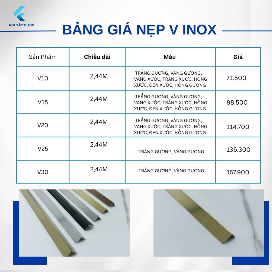 Bảng giá nẹp V Inox