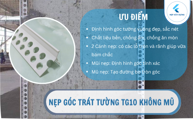 nẹp trát góc tường TG10 không mũ
