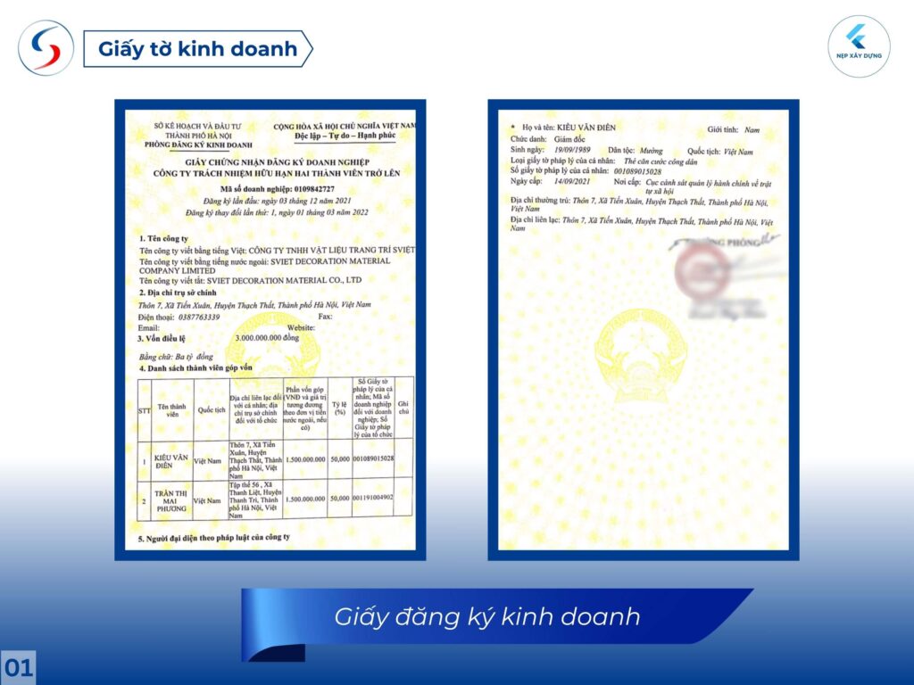 Giấy phép kinh doanh nẹp xây dựng