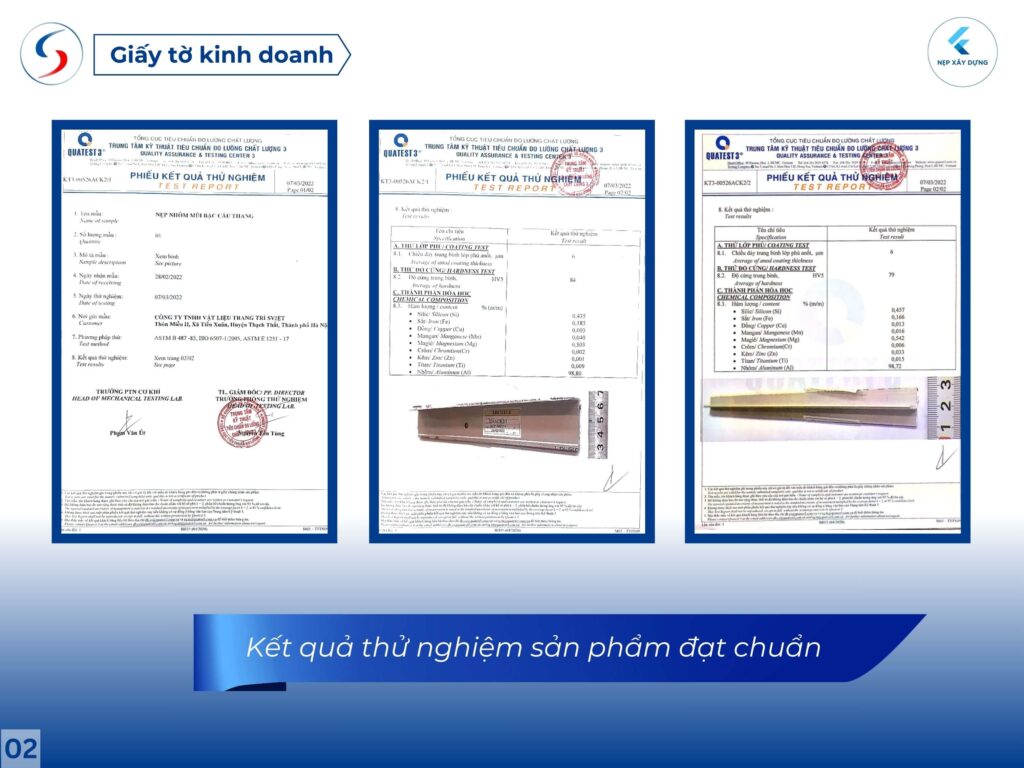 Kết quả test chất lượng sản phẩm nẹp xây dựng