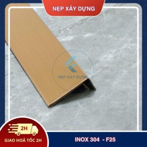 Nẹp inox 304 F25 màu vàng hồng xước