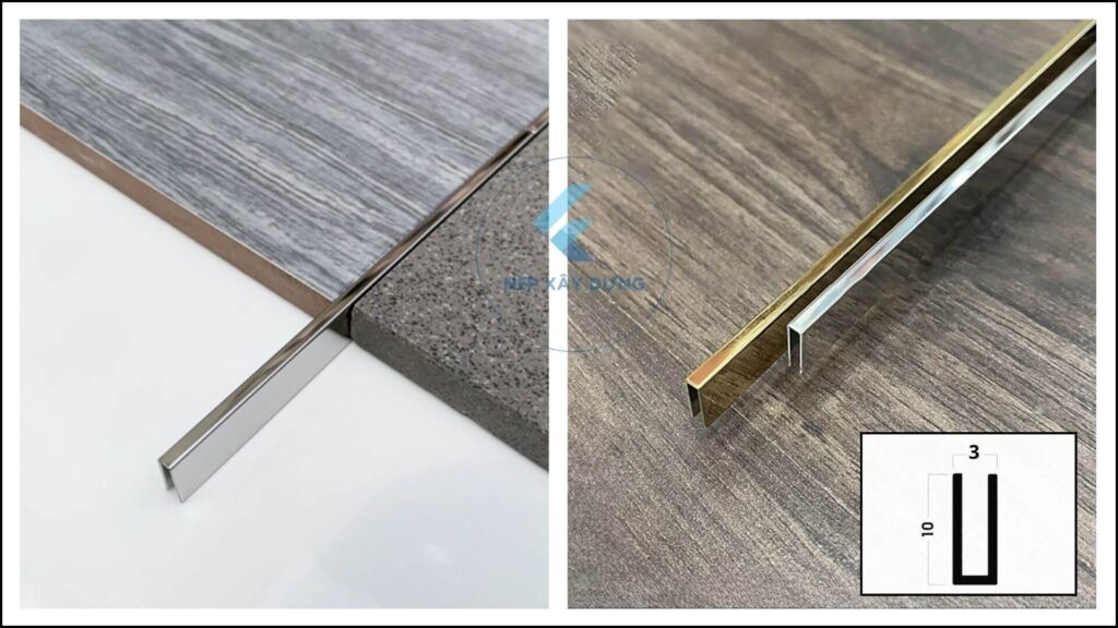 Hình ảnh nẹp inox U3 và mặt cắt