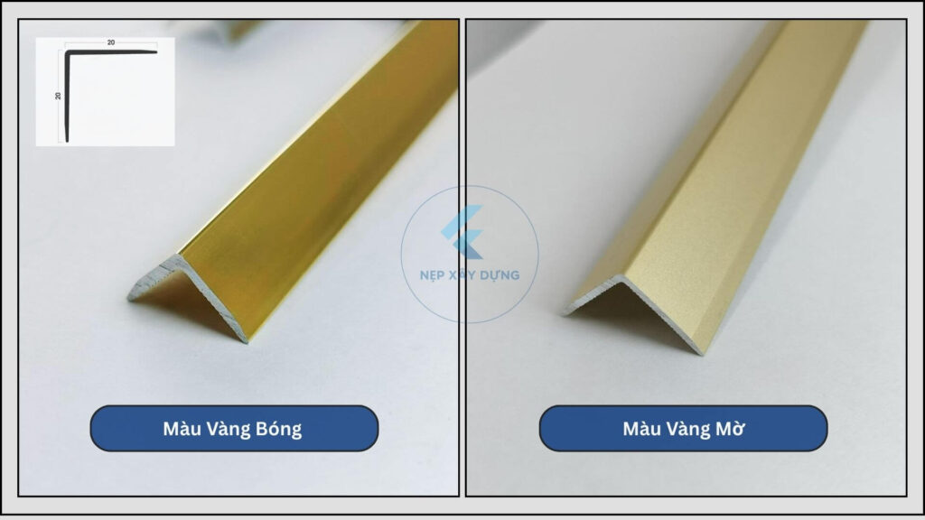 Hình ảnh nẹp V nhôm vàng và mặt cắt