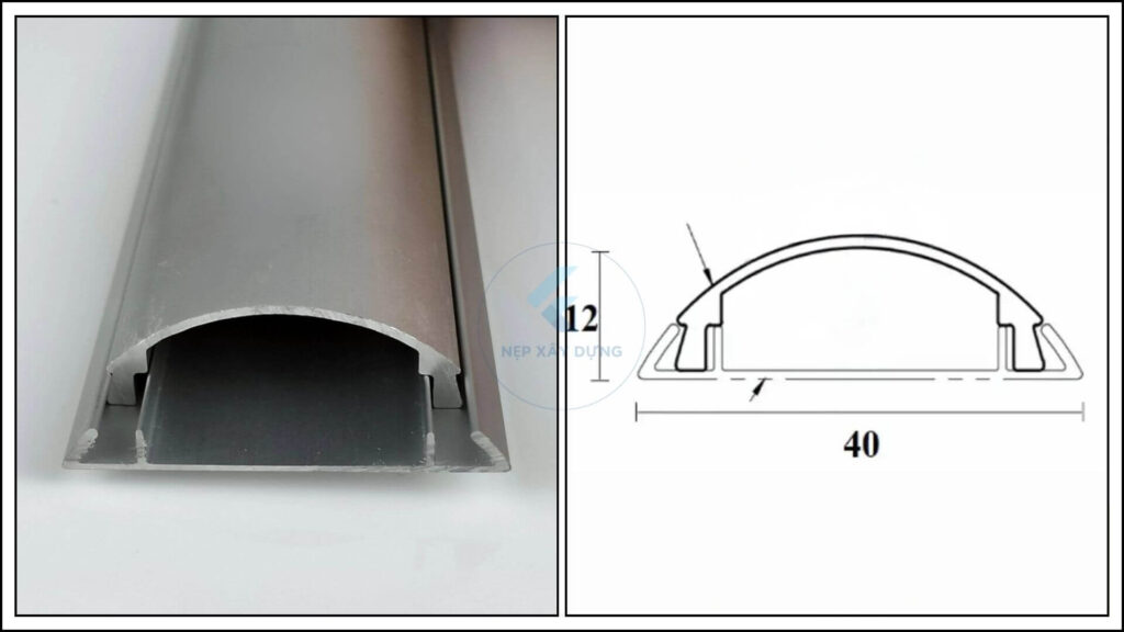 Hình ảnh nẹp điện nhôm D40 và mặt cắt