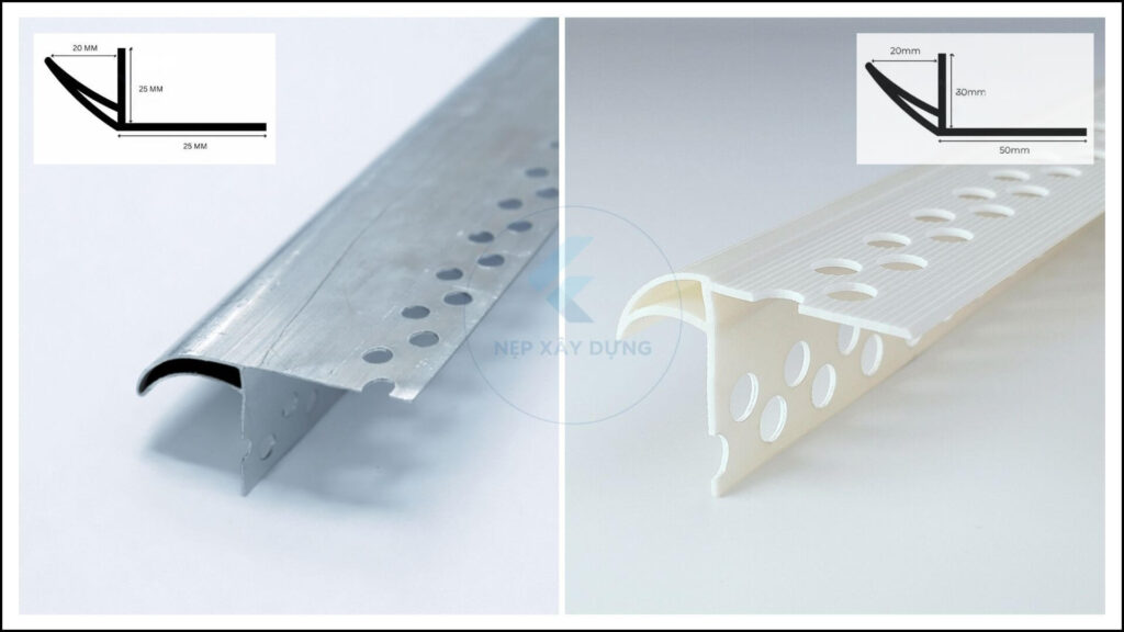 Hình ảnh nẹp ngắt nước mưa trên bằng nhôm và nhựa cùng mặt cắt