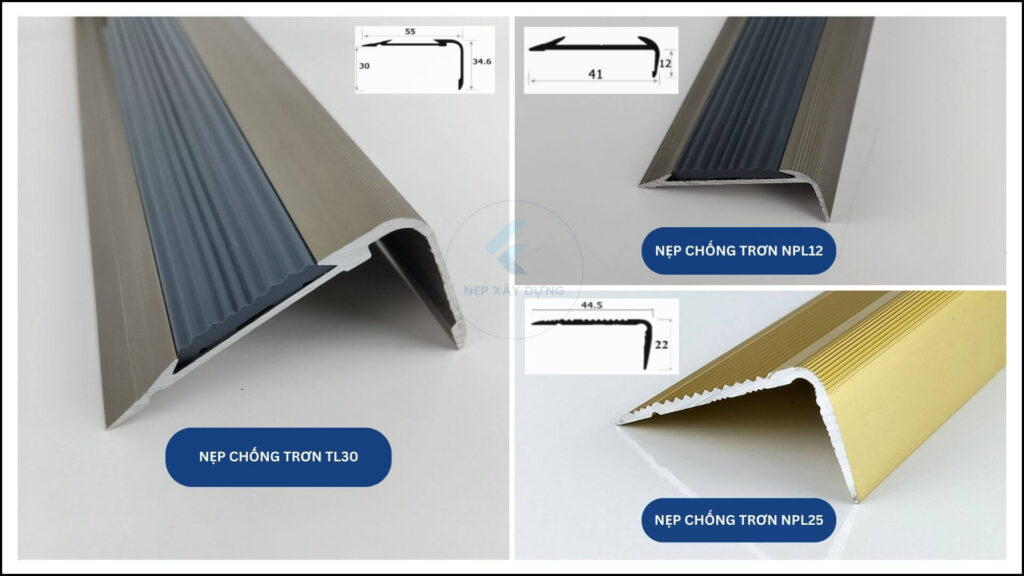 Hình ảnh các loại nẹp nhôm mũi bậc cầu thang và hình ảnh mặt cắt