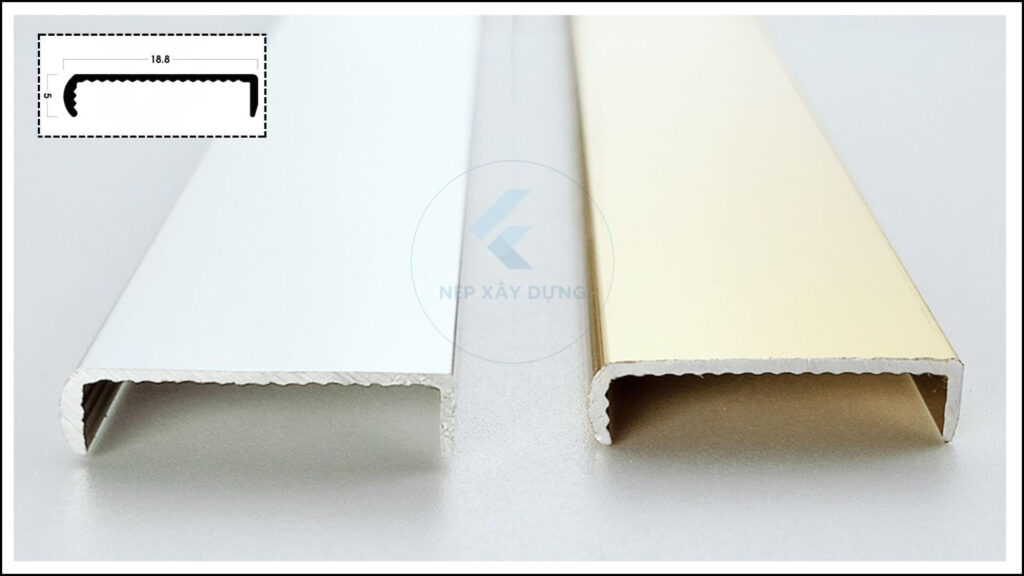 Hình ảnh thực tế và mặt cắt của nẹp nhôm cánh tủ