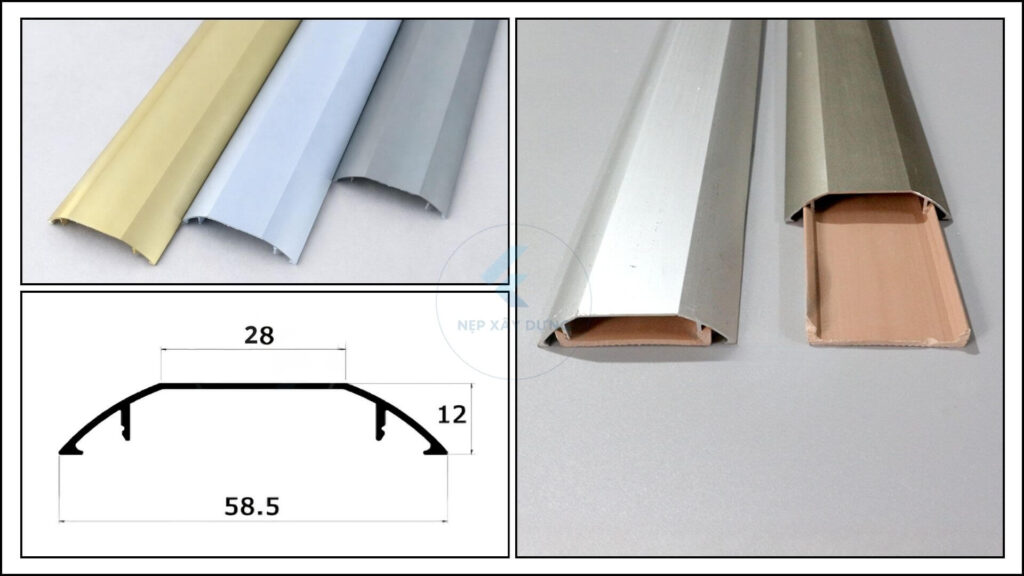 Hình ảnh thực tế và mặt cắt của nẹp nhôm bán nguyệt D60