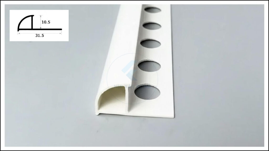Hình ảnh thực tế và mặt cắt của nẹp nhựa PVC bo góc ngoài