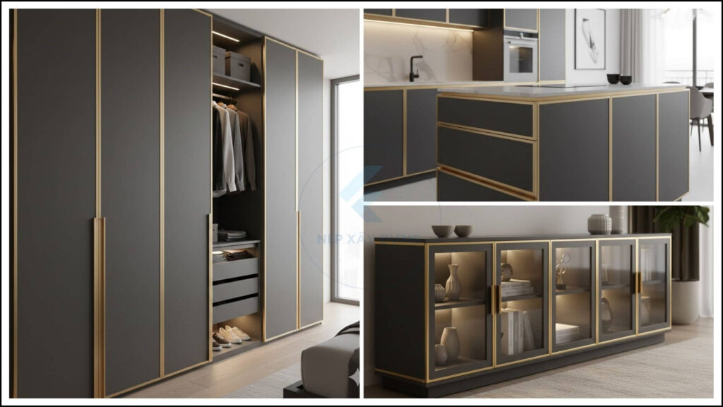 Hình ảnh ứng dụng nẹp nhôm cánh tủ