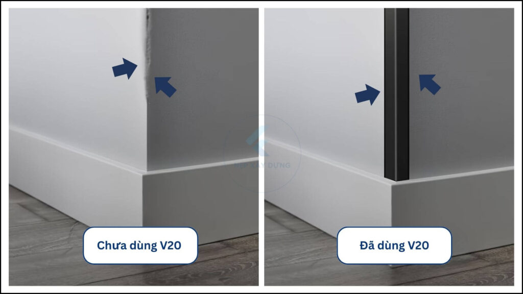 Nẹp nhôm V20 ứng dụng trong che khuyết điểm góc