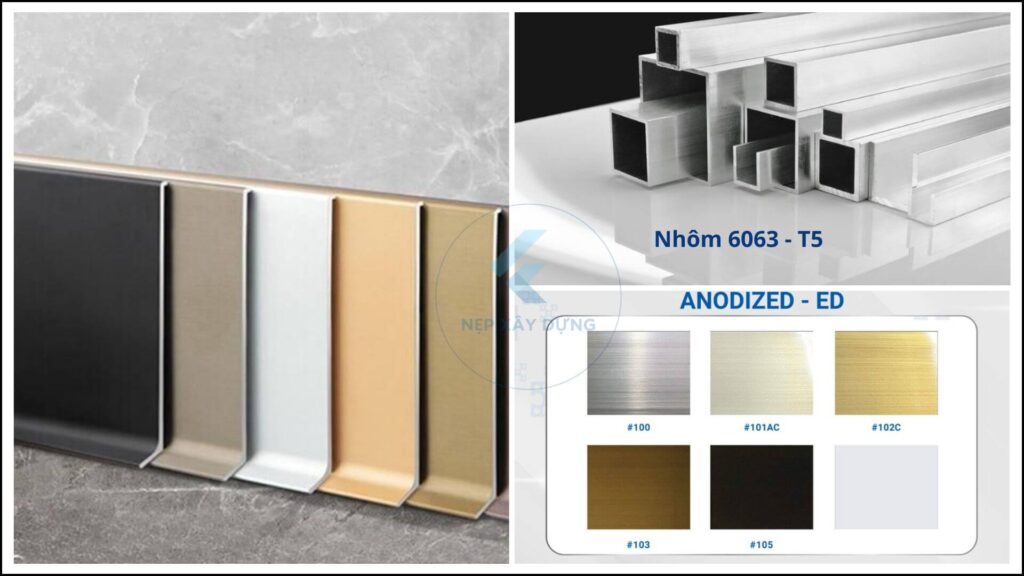 Hình ảnh nẹp len chân tường nhôm được làm từ chất liệu nhôm 6063-T5