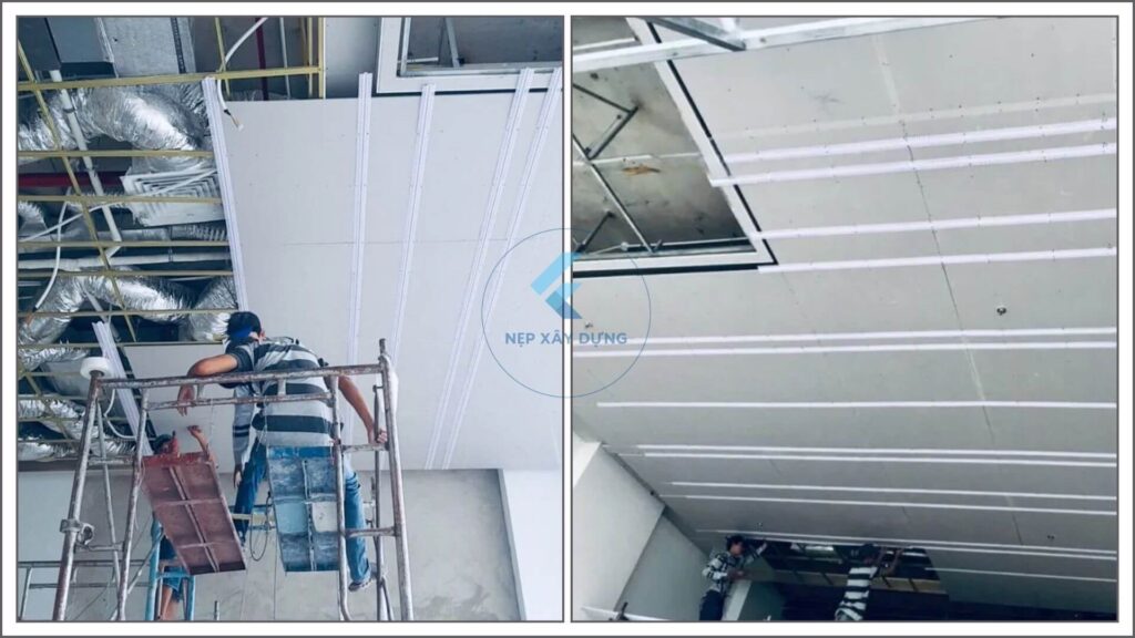 Hình ảnh thi công nẹp trần âm thạch cao