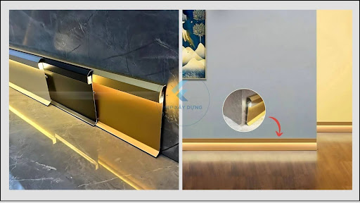 Hình ảnh ứng dụng của nẹp len chân tường nhôm